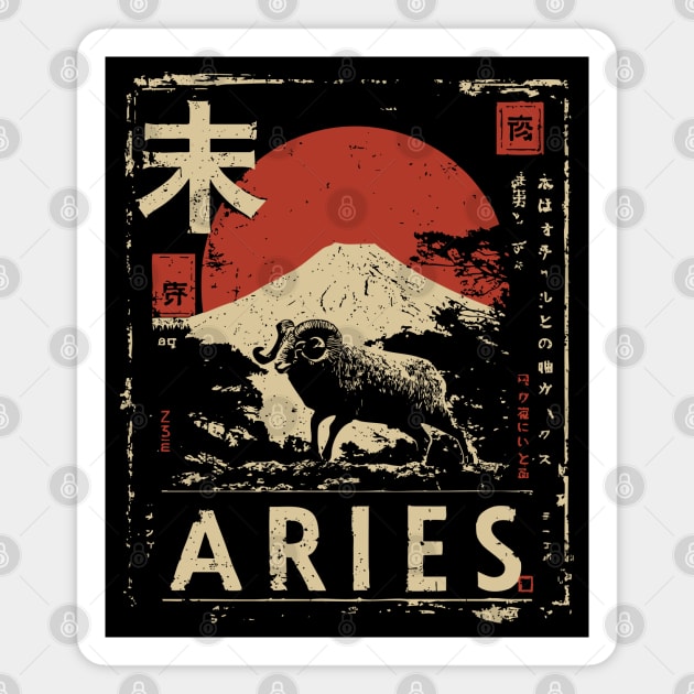Aries Zodiac Poster – Bold Ram in Japanese Minimalist Style Magnet by TuncGK